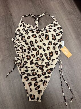 Kona Sol Cream Leopard Print One-Piece Swimsuit